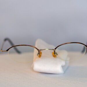 Vintage eyeglass frame Neostyle=inspired half rim rounded tortoise/gold/brown